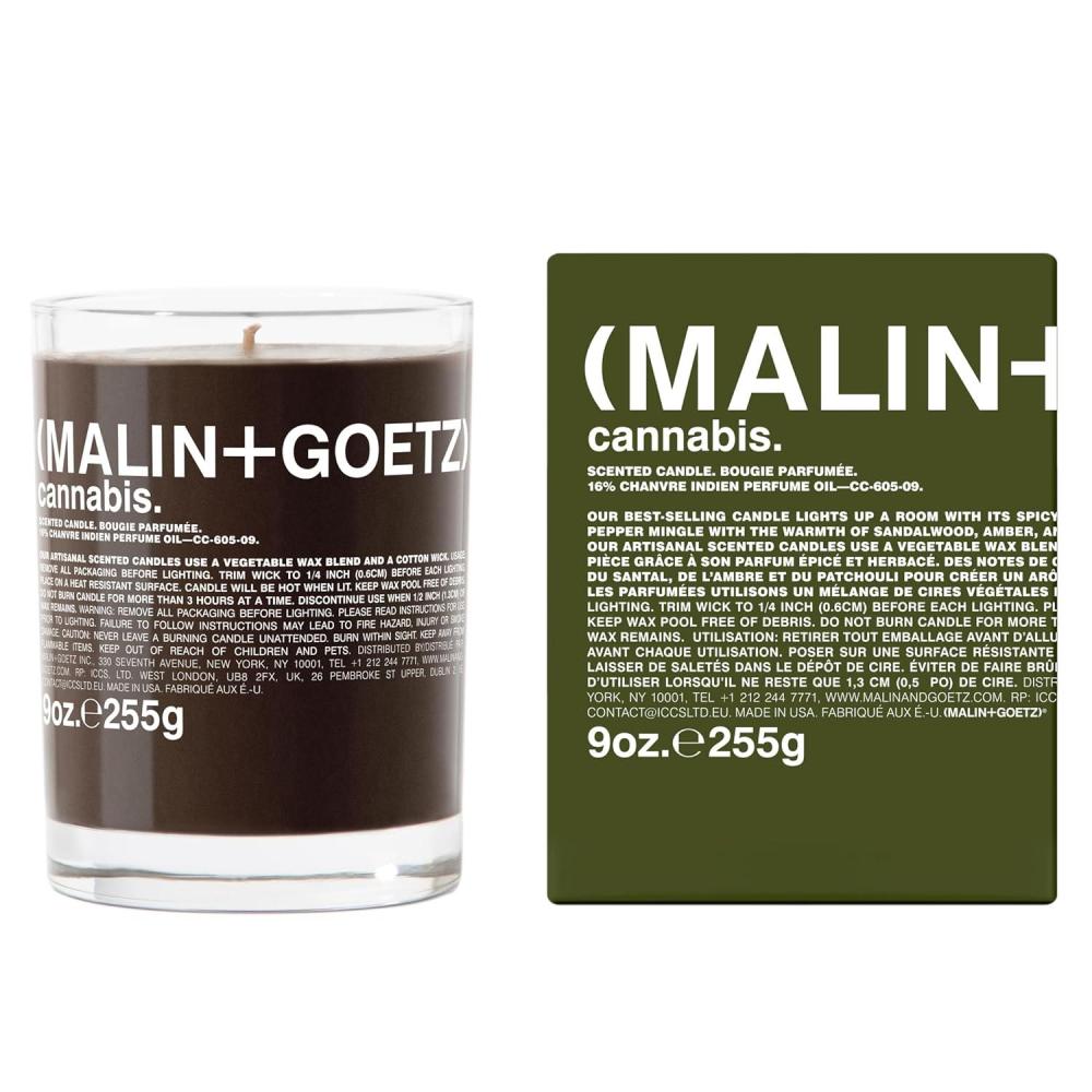 imageMalinGoetz Highly Scented Long Lasting Slow Burn All Natural Hand Poured Luxury Wax Blend Aromatic Candles and Gift Set 60 Hours 9ozCannabis