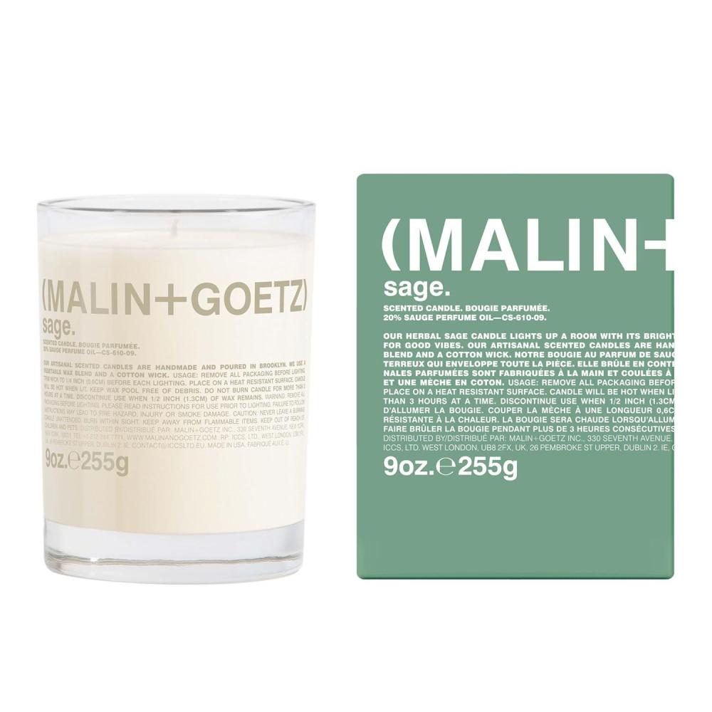 imageMalinGoetz Highly Scented Long Lasting Slow Burn All Natural Hand Poured Luxury Wax Blend Aromatic Candles and Gift Set 60 Hours 9ozSage