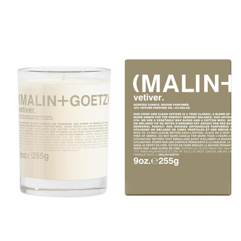 imageMalinGoetz Highly Scented Long Lasting Slow Burn All Natural Hand Poured Luxury Wax Blend Aromatic Candles and Gift Set 60 Hours 9ozVetiver