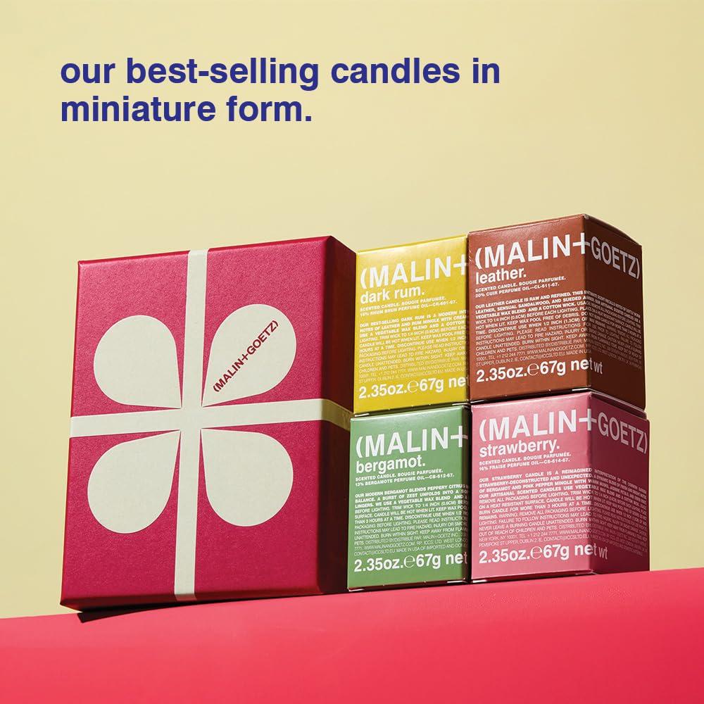 imageMalinGoetz Scented Candle Set HandPoured Soy Wax with Unique Fragrance Blends CleanBurning Vegan ampamp CrueltyFree Bergamot Strawberry Rum ampamp Leather Scent The Mood Votive Set